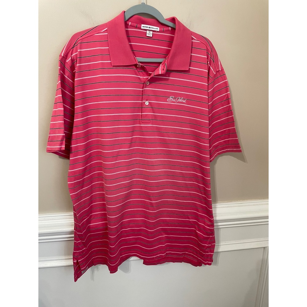 Peter Millar VIntage Sea Island Mens XL Pink Striped Cotton Golf Polo Shirt